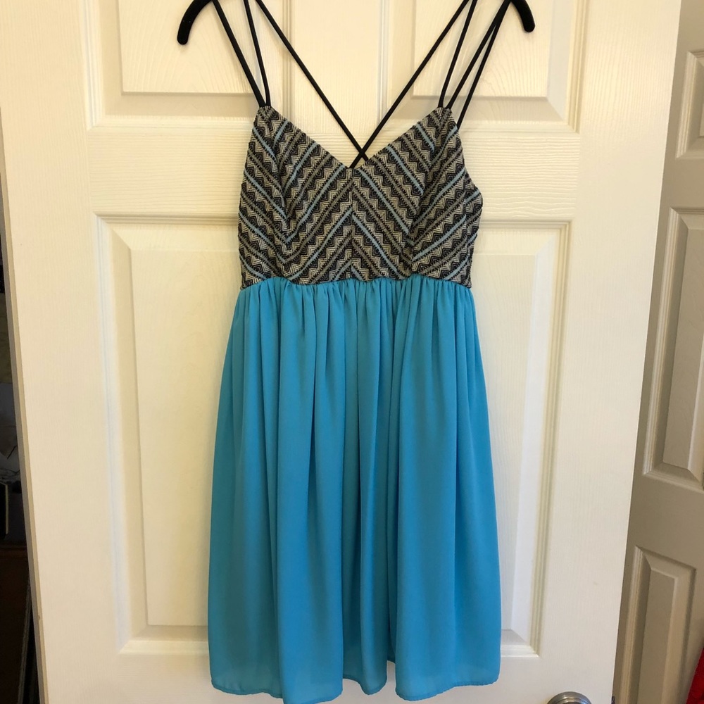 Strappy stitched teal cocktail dress